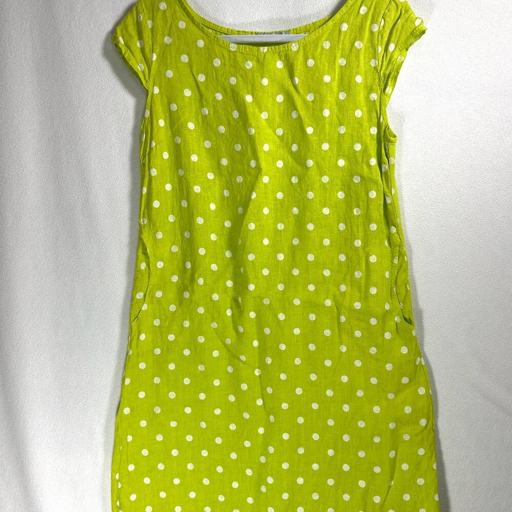 ANGELA MARA Lime-Green Polka Dot Linen Dress Casual
